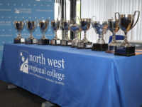 Trophies on display on the table